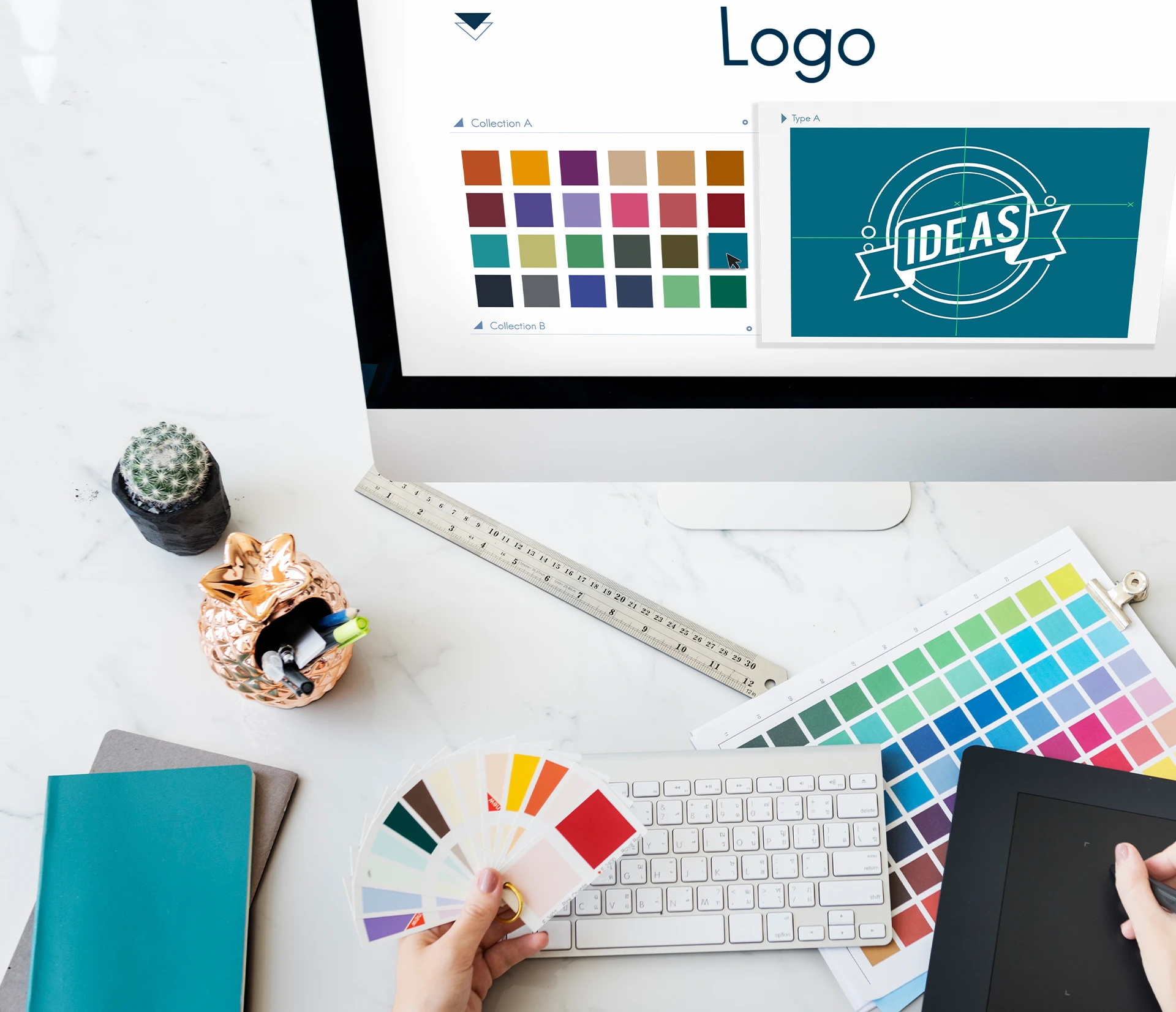 Persona trabajando en un logo para explicar ¿Qué es diseño gráfico?